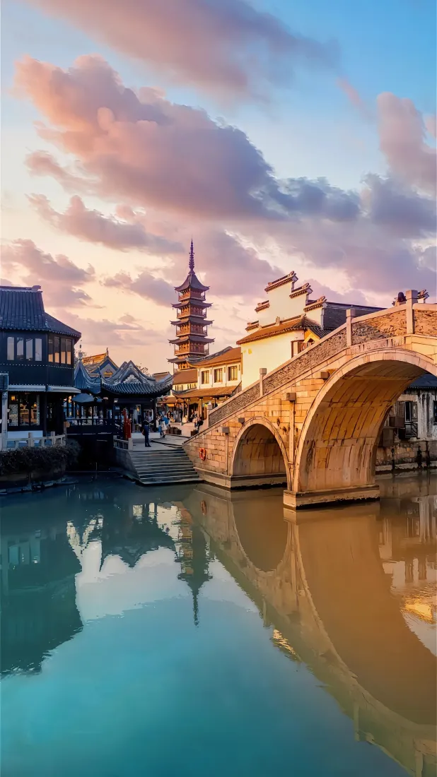 姑苏水乡手机壁纸｜古桥背景图 - 黄昏倒影江南「哲风壁纸」