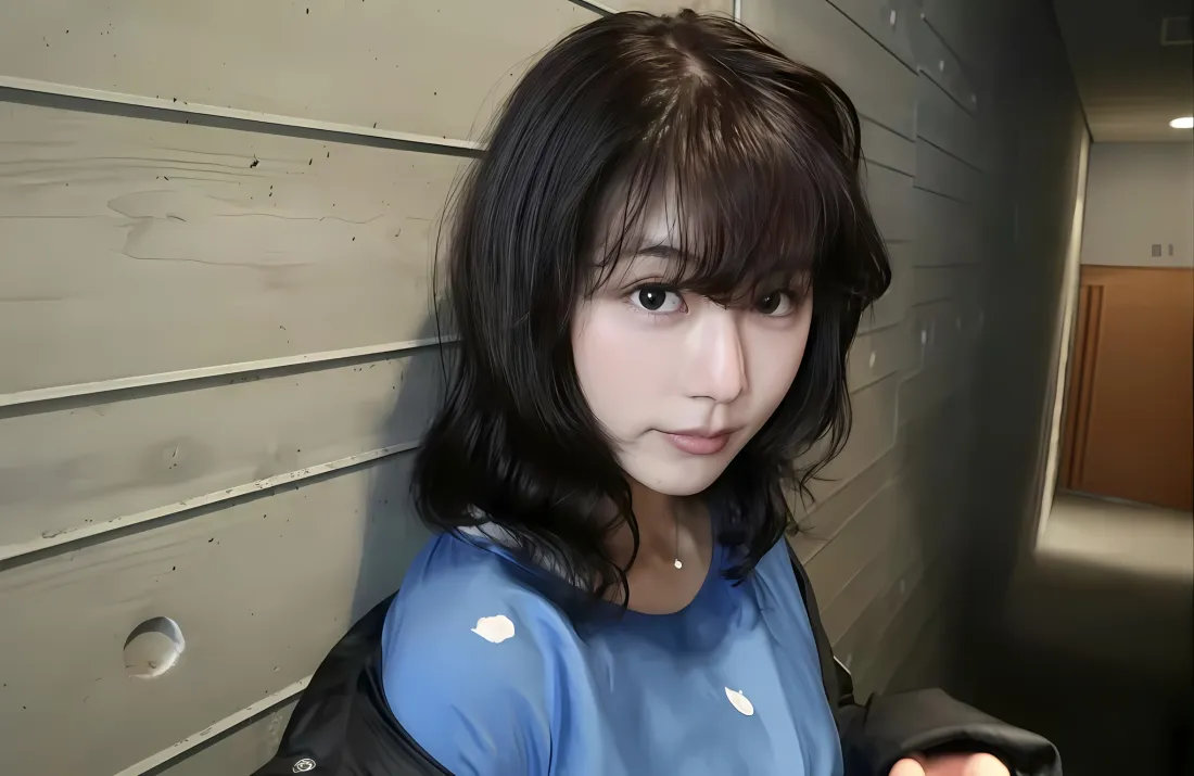 2k有村架纯壁纸｜灰色墙面背景 - 蓝色上衣黑外套「哲风壁纸」