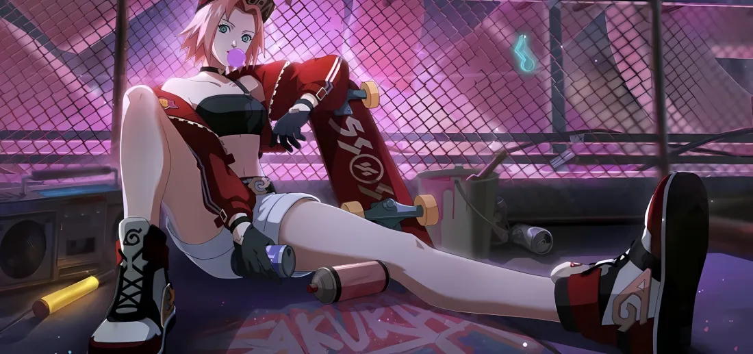 2k春野樱滑板壁纸｜紫色街头背景图片 - 火影忍者「哲风壁纸」