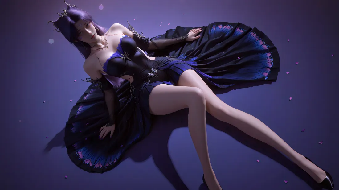 6k梦可儿壁纸｜紫色背景图 - 神墓黑色礼服「哲风壁纸」