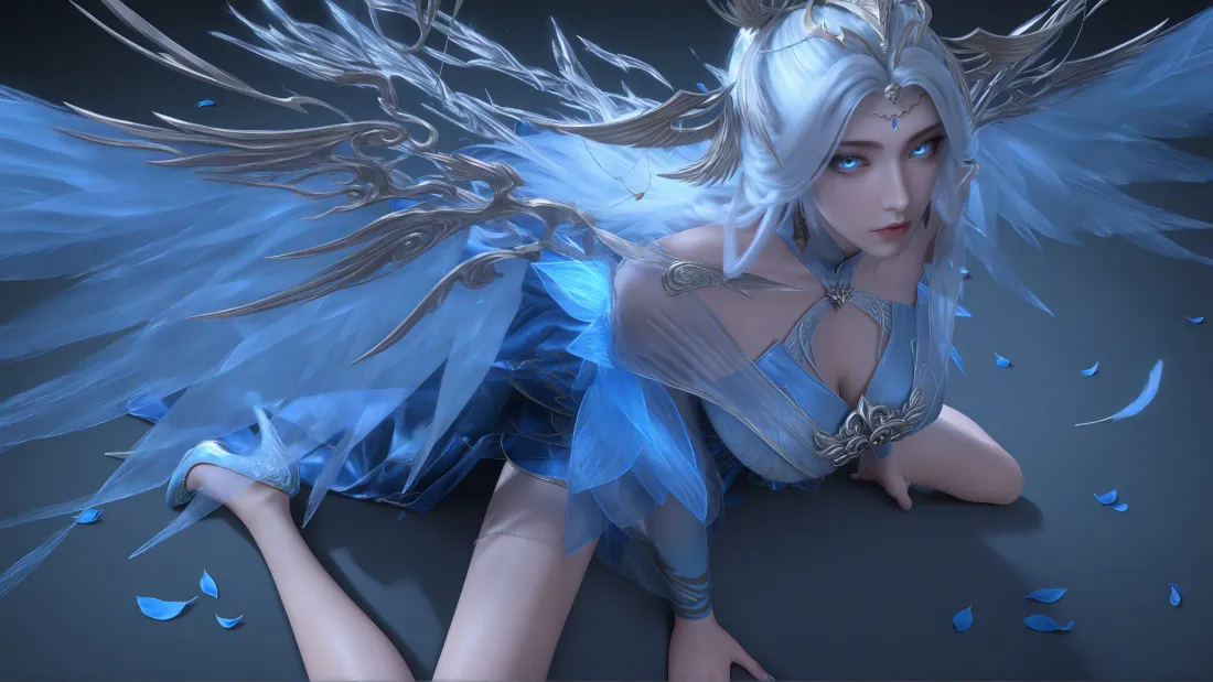 6k宁雨蝶壁纸｜百炼成神背景图 - 蓝翼银发美女「哲风壁纸」