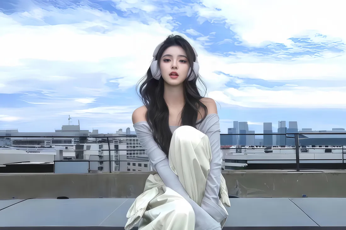 8k天台美女壁纸｜都市背景图片 - 浅色穿搭「哲风壁纸」