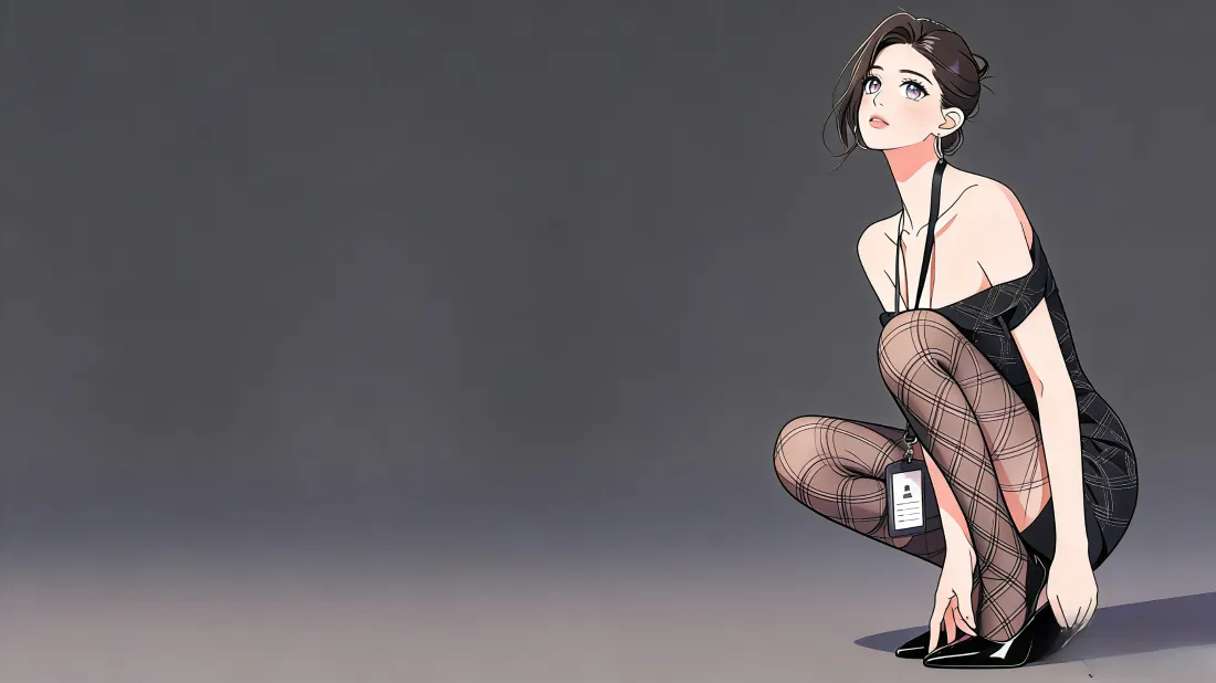 3k动漫女性角色壁纸｜灰色背景 - 黑丝连衣裙高跟鞋「哲风壁纸」