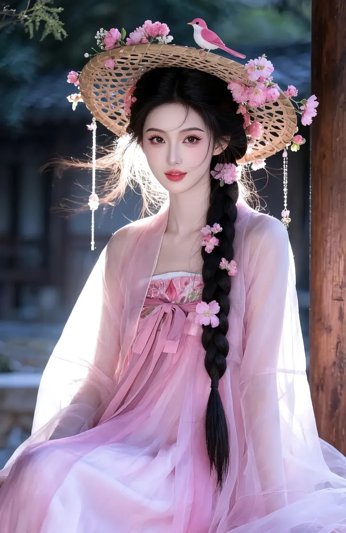 古风美女手机壁纸｜粉色汉服背景图 - 草帽小鸟「哲风壁纸」