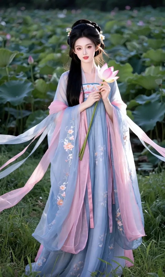 古装美女手机壁纸｜荷塘背景 - 古风汉服荷花「哲风壁纸」
