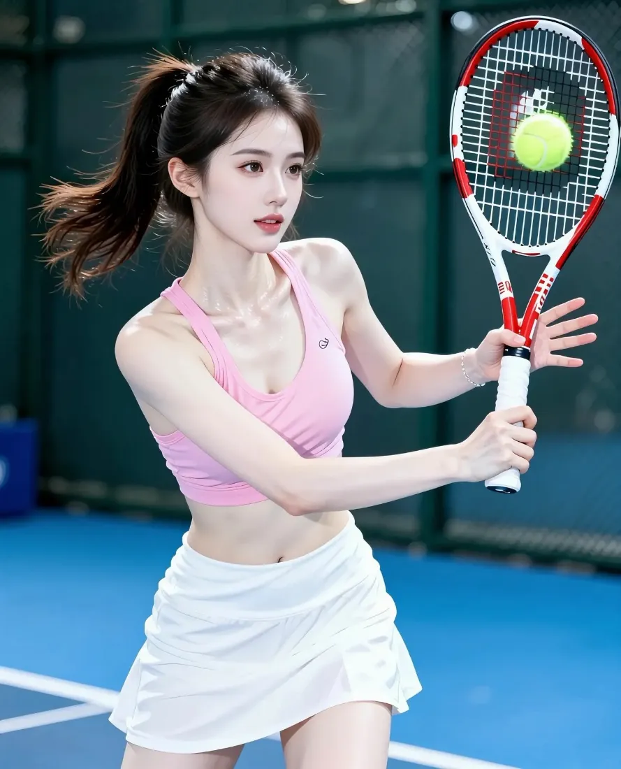 网球美女手机壁纸｜蓝色场地背景图片 - 运动活力「哲风壁纸」