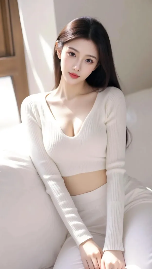 白衣美女手机壁纸｜室内沙发背景图片 - 性感「哲风壁纸」