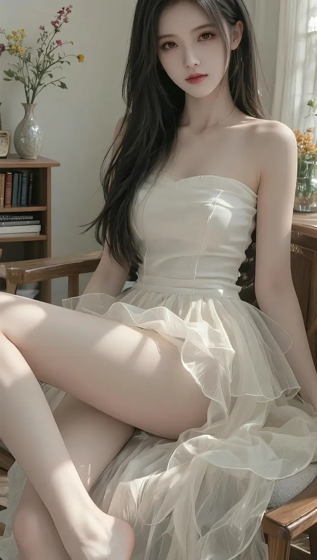 白衣美女手机壁纸｜室内背景图片 - 性感「哲风壁纸」