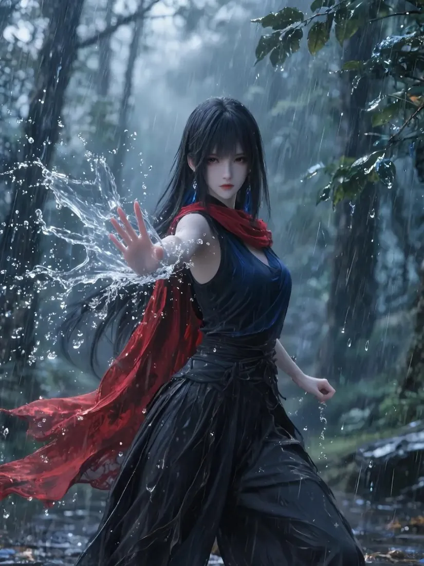 古风美女手机壁纸｜雨中树林背景图片 - 武侠水花「哲风壁纸」