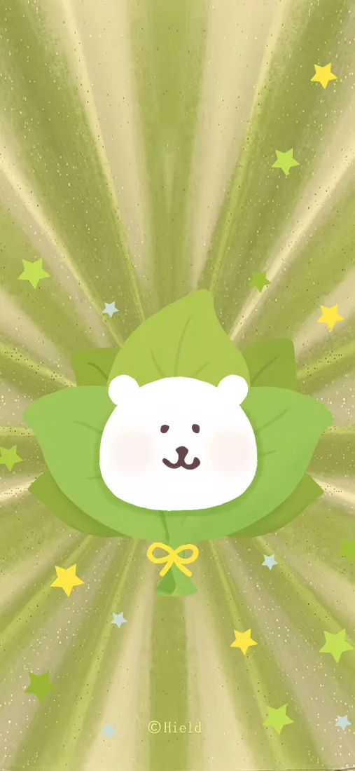 自嘲熊手机壁纸｜绿色背景 - 可爱星星蝴蝶结「哲风壁纸」