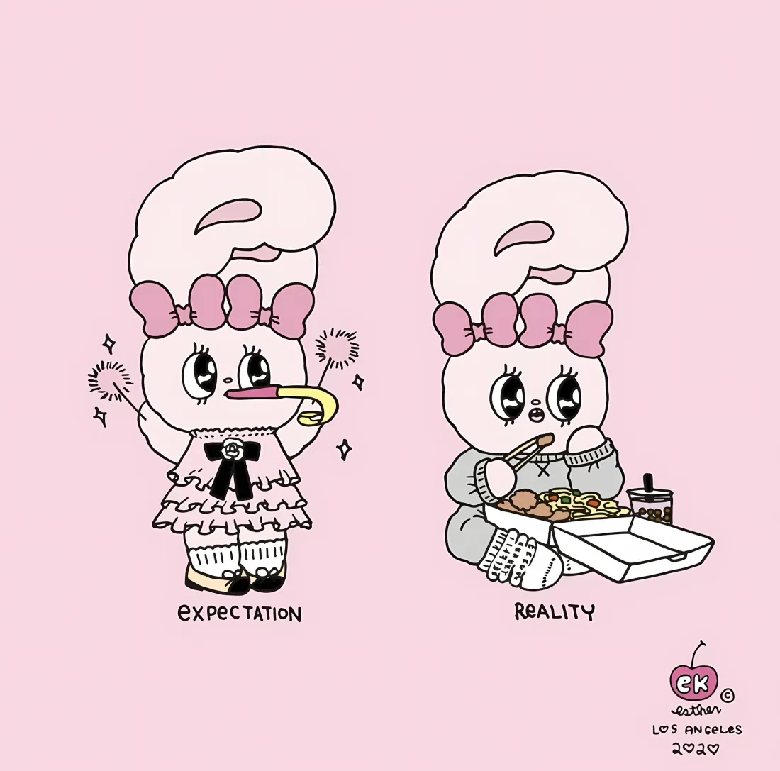 2k兔子壁纸｜粉色背景图片 - 期望与现实对比「哲风壁纸」