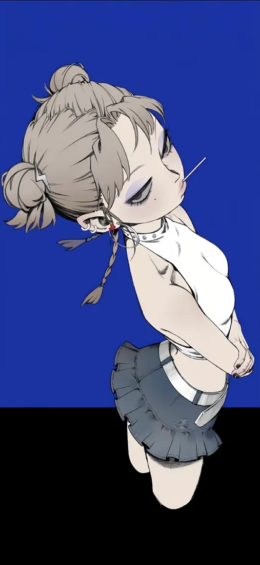 丸子头动漫女孩手机壁纸｜蓝色背景 - 二次元「哲风壁纸」