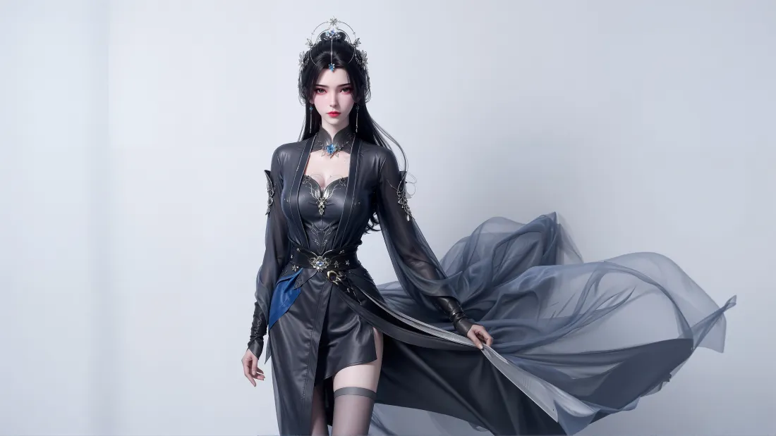 3k李慕婉壁纸｜灰白背景图片 - 黑色古风纱裙「哲风壁纸」