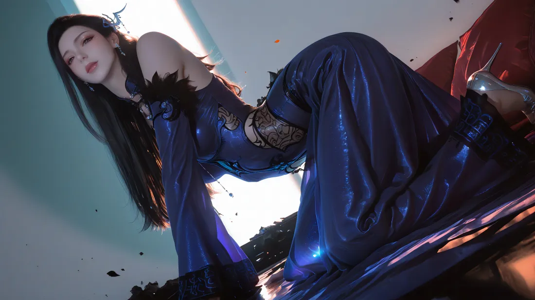 6k潮妖女壁纸｜蓝色背景图片 - 天九行歌「哲风壁纸」