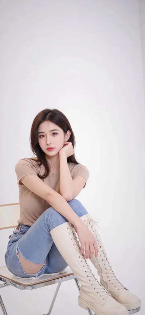 美女手机壁纸｜简约背景图片 - 破洞牛仔白靴「哲风壁纸」