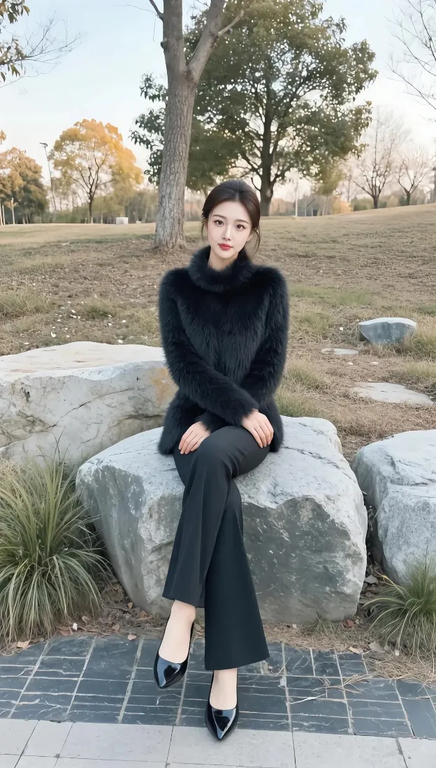 黑衣美女手机壁纸｜自然风景背景图片 - 时尚穿搭「哲风壁纸」