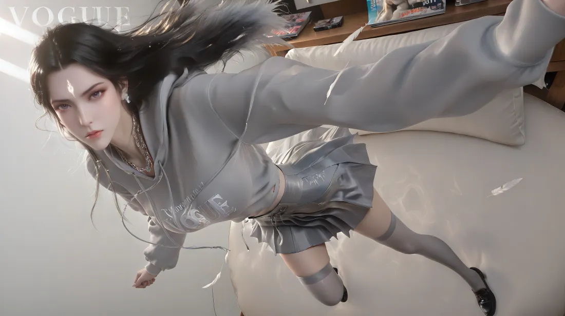 10k陆雪琪诛仙壁纸｜角色背景图 - 灰色连帽衫黑丝「哲风壁纸」