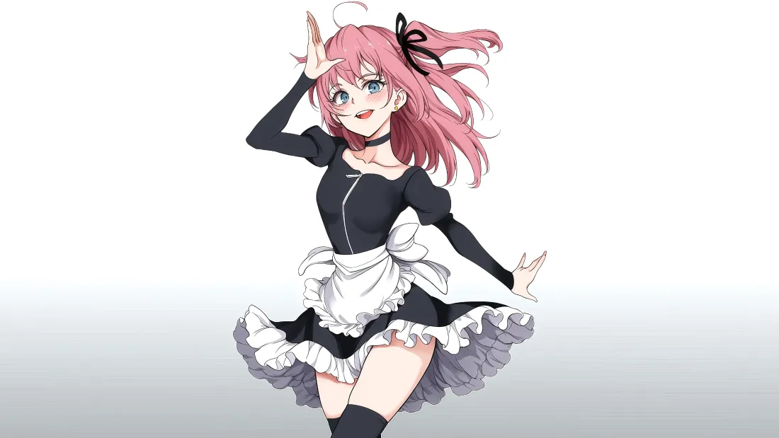 3k远藤爱奈壁纸｜白色背景 - 女仆装粉发「哲风壁纸」