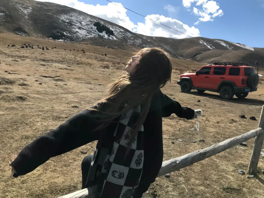 8k长发女孩壁纸｜草原背景图片 - 红车山脉「哲风壁纸」