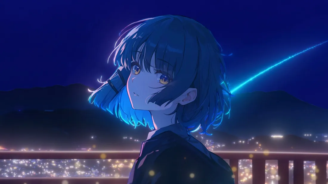 2k山田凉壁纸｜夜景背景图片 - 蓝发少女「哲风壁纸」