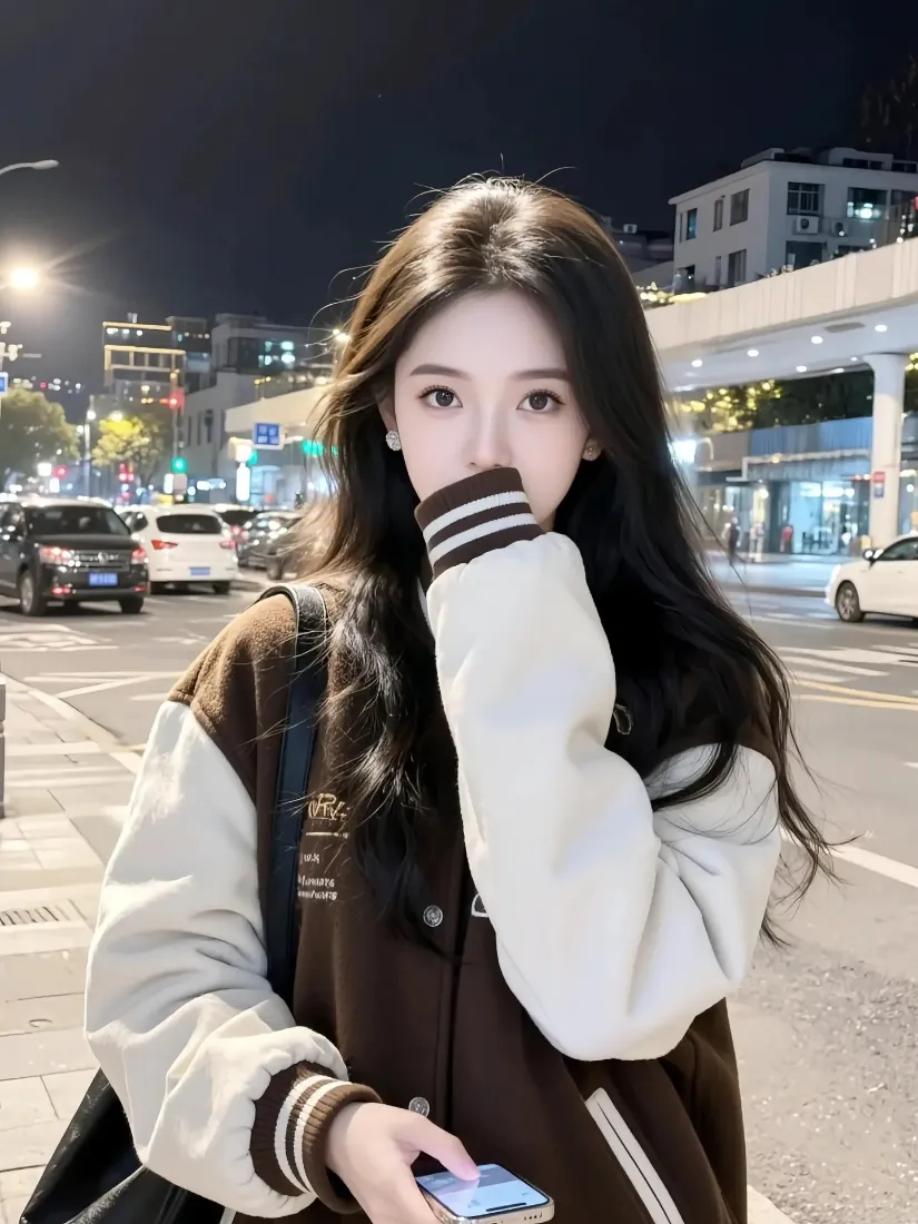 长发美女手机壁纸｜城市夜景背景图片 - 时尚穿搭「哲风壁纸」