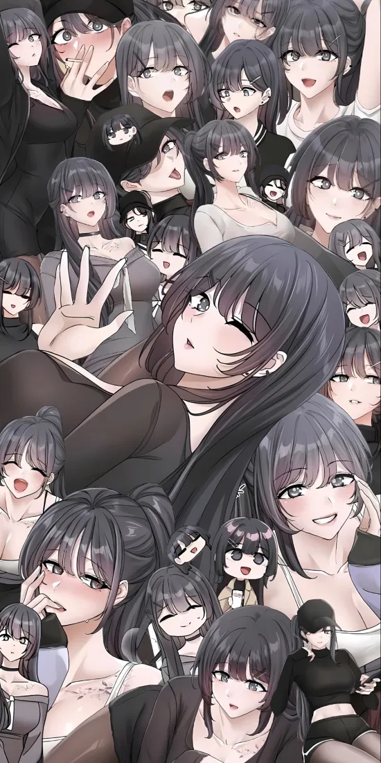 动漫人物手机壁纸｜二次元背景图片 - 黑发女性群像「哲风壁纸」