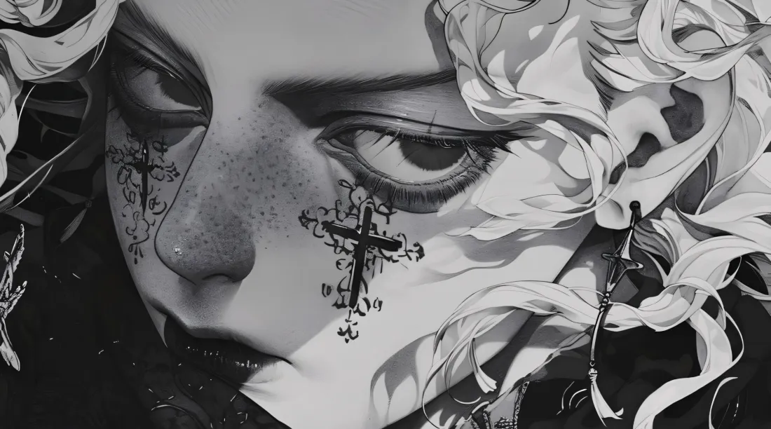 2k二次元十字架壁纸｜黑白背景图片 - 哥特插画「哲风壁纸」
