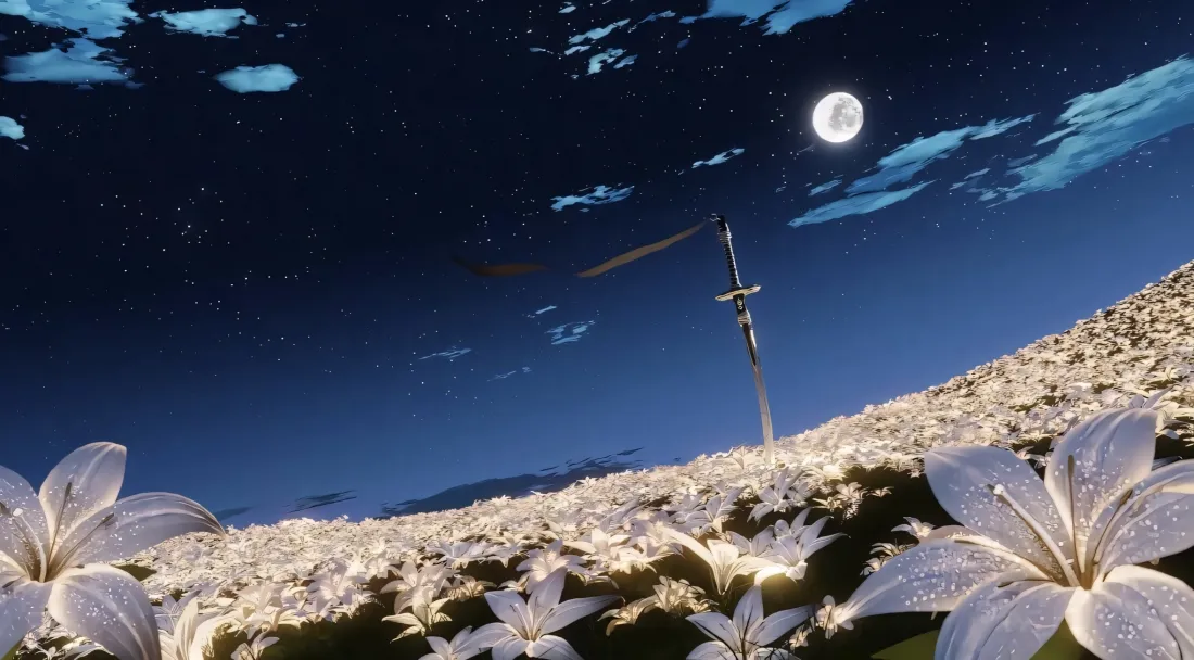 2k剑壁纸｜花海背景图片 - 月夜星空百合花「哲风壁纸」