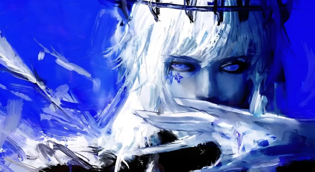 2k白发荆棘角色壁纸｜蓝白艺术背景图片 - 凌厉眼神「哲风壁纸」