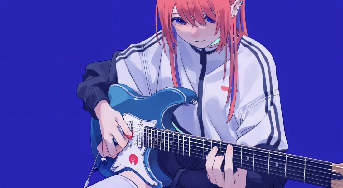 2k中野三玖壁纸｜蓝色背景图片 - 贝斯弹奏「哲风壁纸」