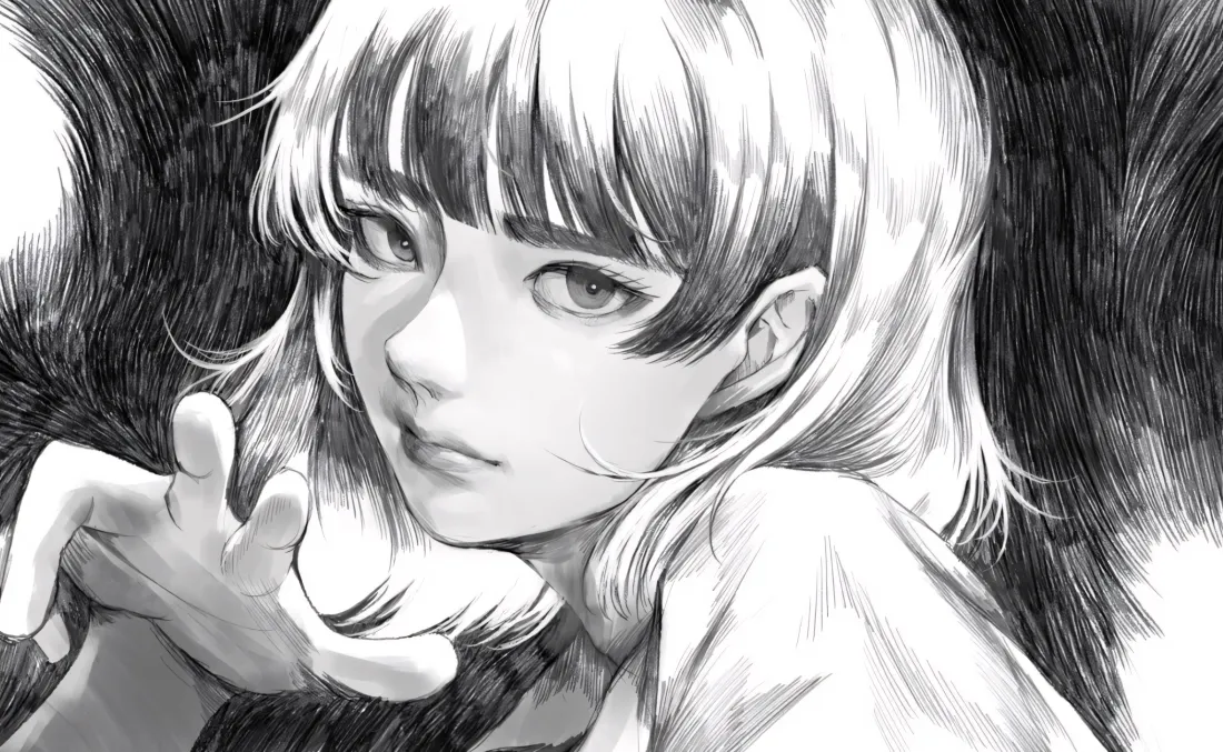 2k二次元少女壁纸｜素描背景图片 - 黑白手绘「哲风壁纸」