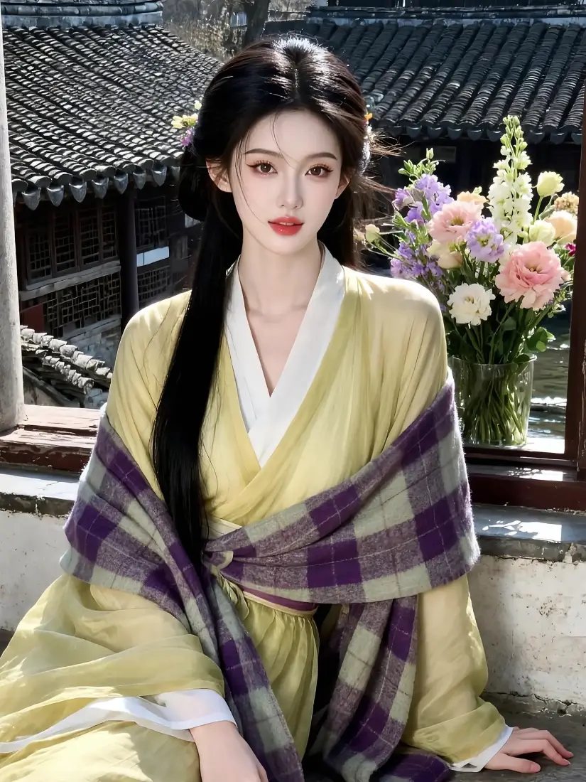 古风美女手机壁纸｜古建背景 - 黄色汉服「哲风壁纸」