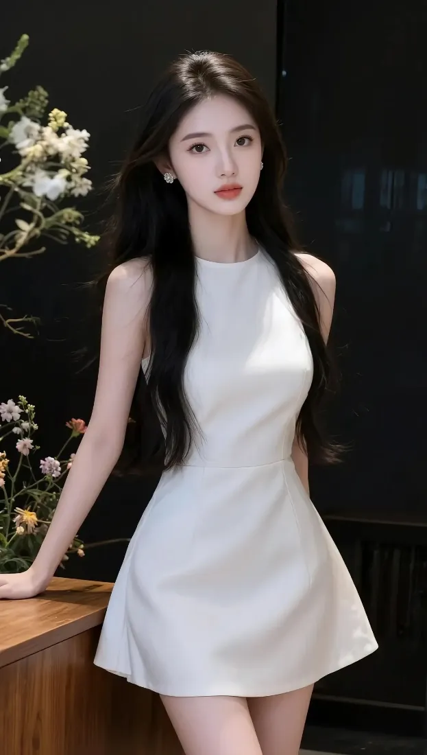 白衣美女手机壁纸｜室内花卉背景图片 - 优雅气质「哲风壁纸」