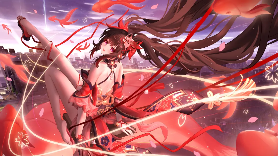 4k二次元少女壁纸｜红色飘带背景 - 古风少女「哲风壁纸」