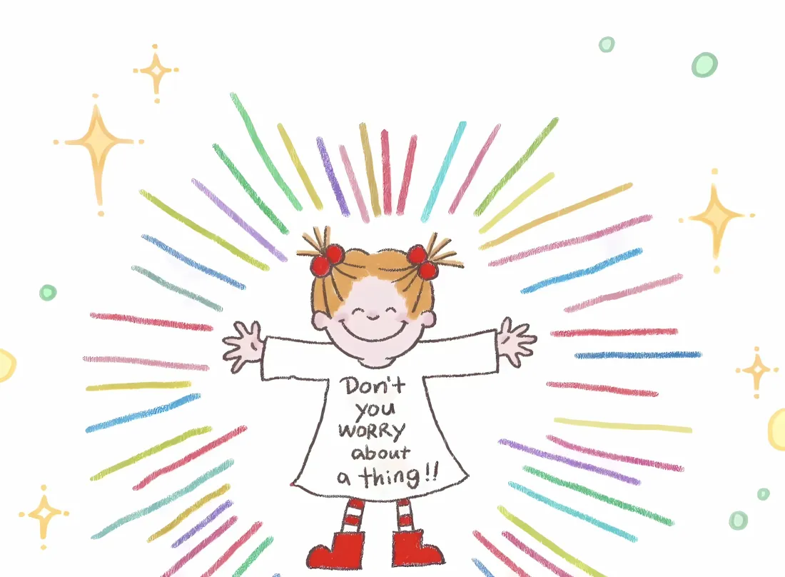 2k卡通女孩壁纸｜彩虹射线背景 - 童趣可爱「哲风壁纸」