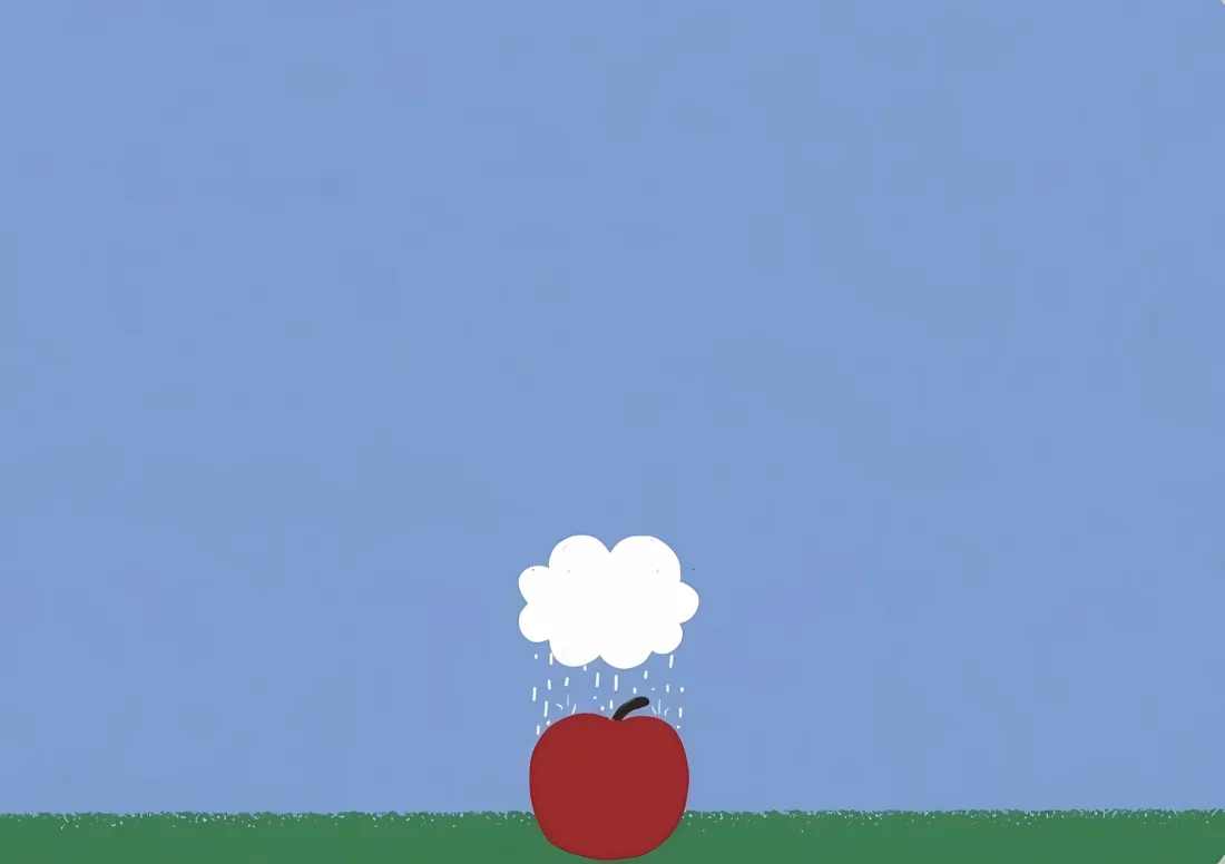 2k红色苹果壁纸｜简约卡通背景 - 草地天空雨滴「哲风壁纸」