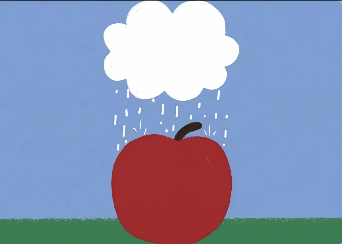 2k红色苹果壁纸｜卡通背景图 - 简约下雨场景「哲风壁纸」