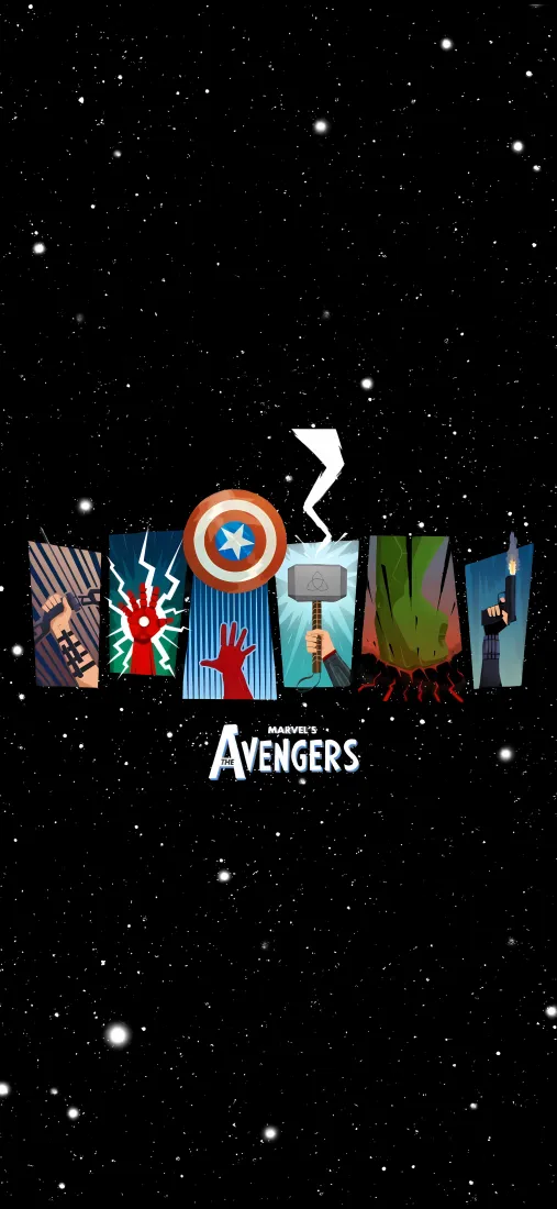 漫威复仇者联盟手机壁纸｜星空背景 - 超级英雄标志「哲风壁纸」