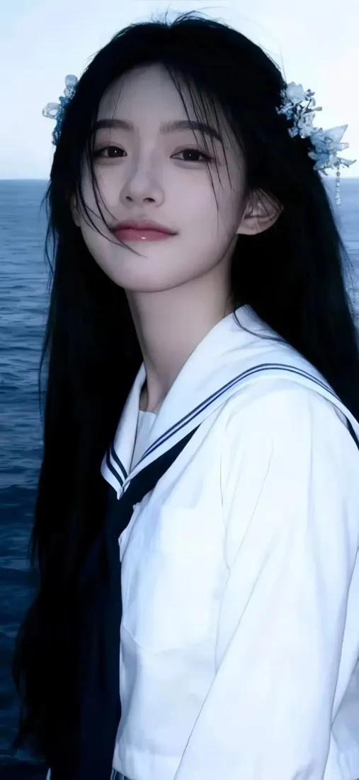 水手服少女手机壁纸｜大海背景 - 青春海风少女「哲风壁纸」