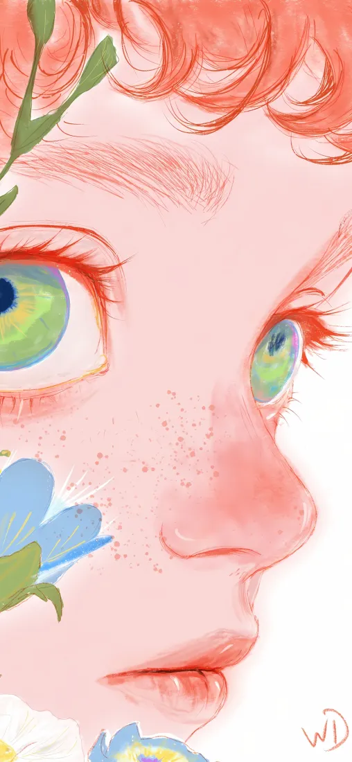 手绘女孩手机壁纸｜卡通背景图片 - 清新艺术插画「哲风壁纸」