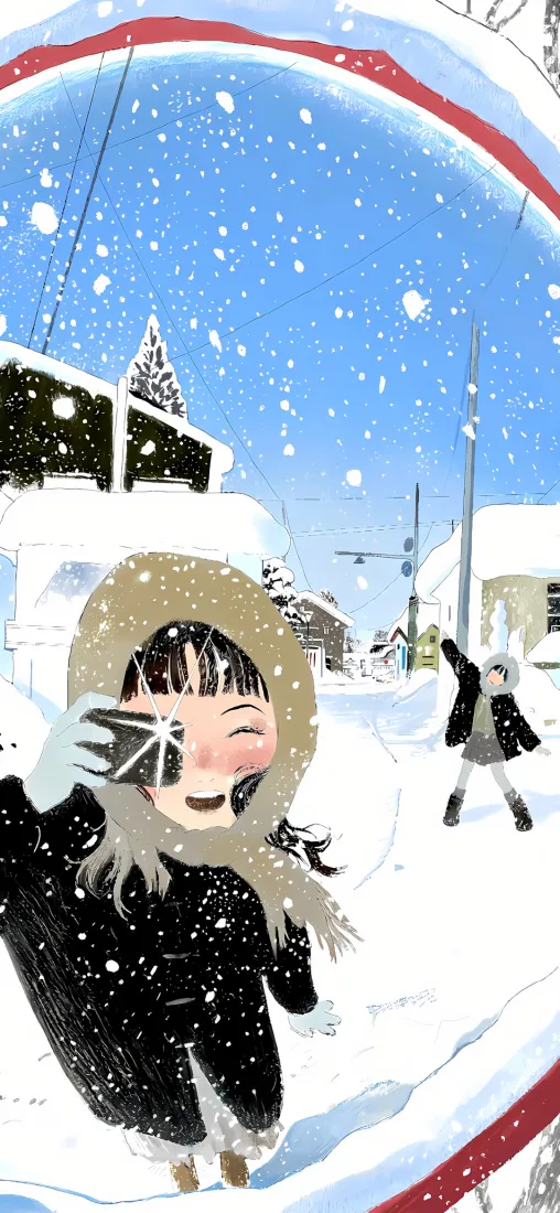 动漫人物雪景手机壁纸｜冬日背景图片 - 自拍下雪「哲风壁纸」