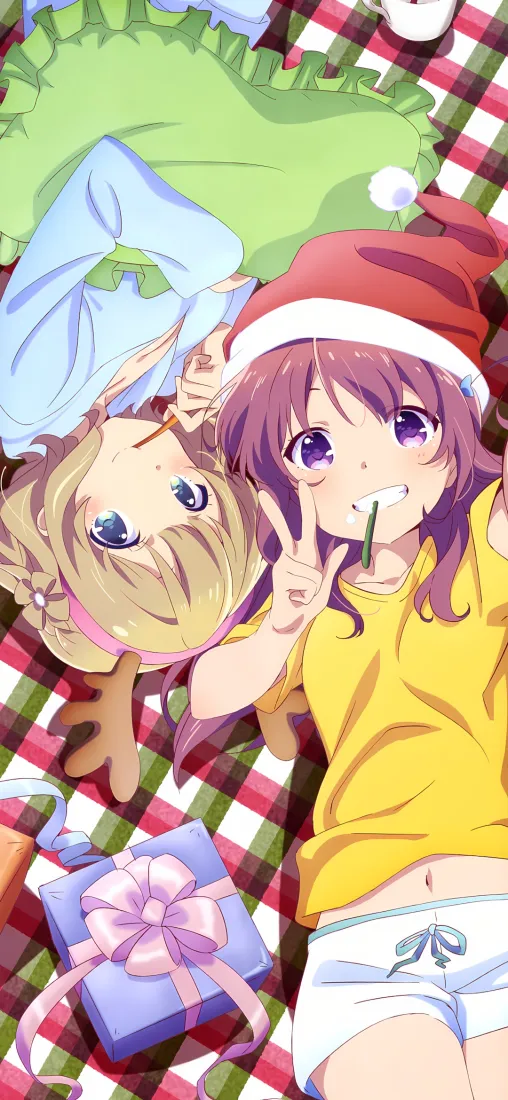 宇田川巴&亚子手机壁纸｜圣诞格子背景 - 礼物「哲风壁纸」