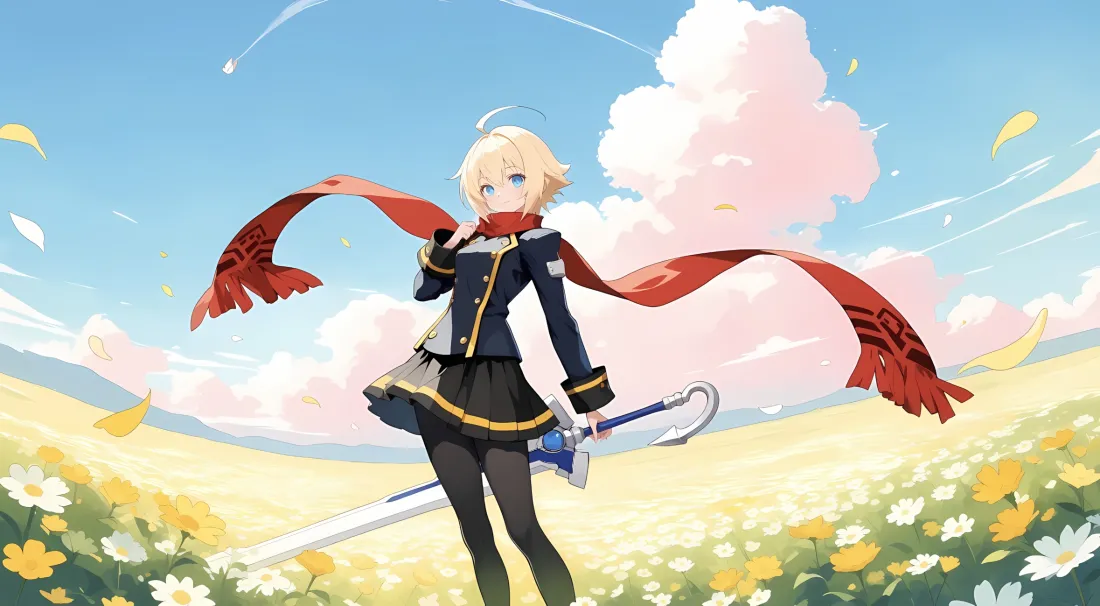 2k苍翼壁纸｜花海背景图片 - 金发红围巾剑士「哲风壁纸」