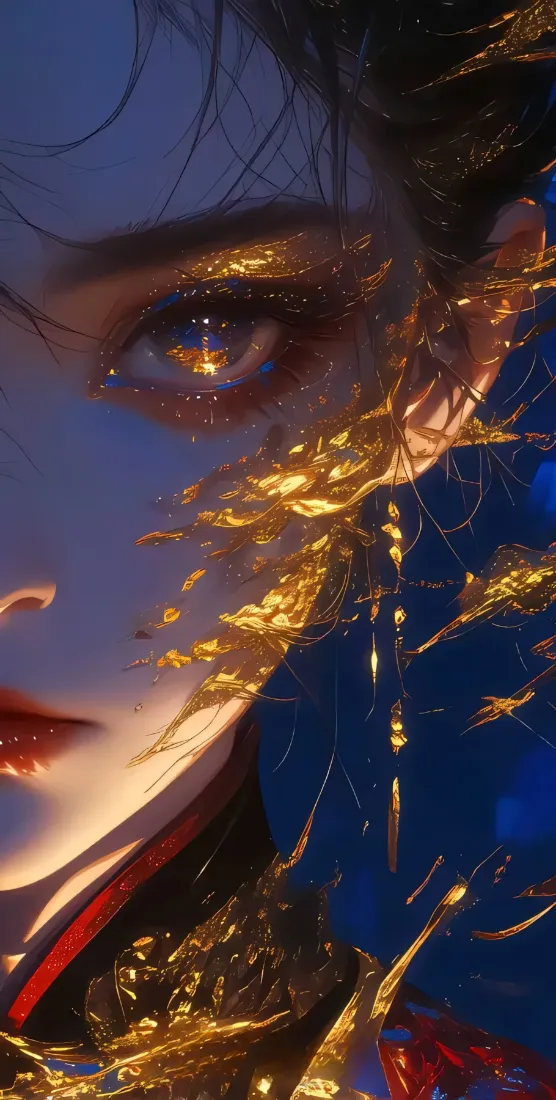 女孩金簪古风手机壁纸｜蓝色背景 - 艺术插画「哲风壁纸」