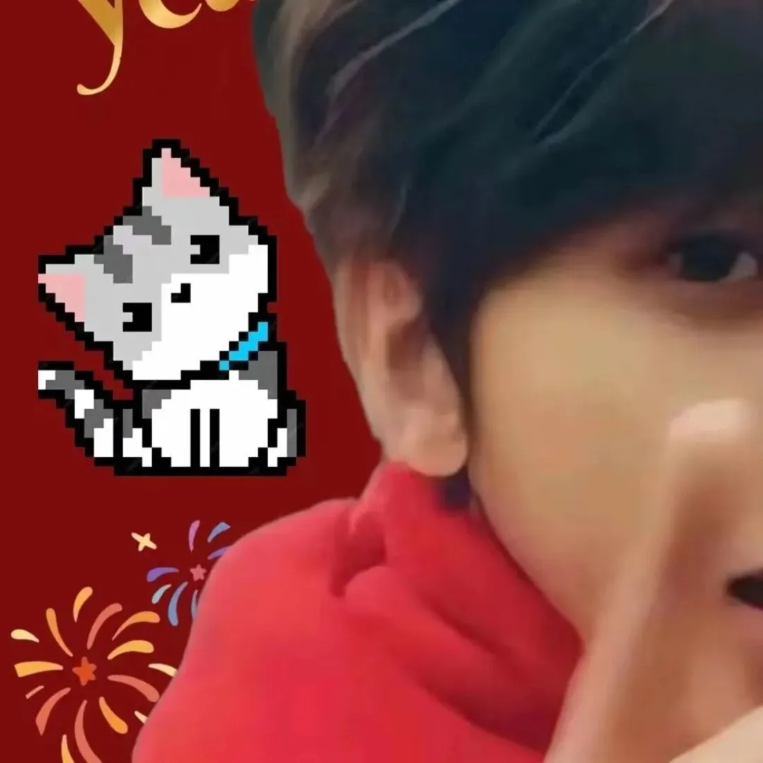 蔡徐坤手机壁纸｜红色背景图片 - 像素小猫烟花「哲风壁纸」