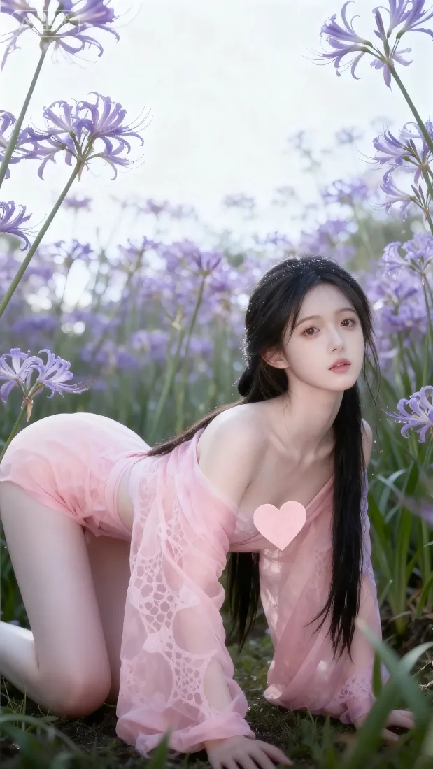 粉色蕾丝美女手机壁纸｜花海背景图 - 百子莲心形「哲风壁纸」