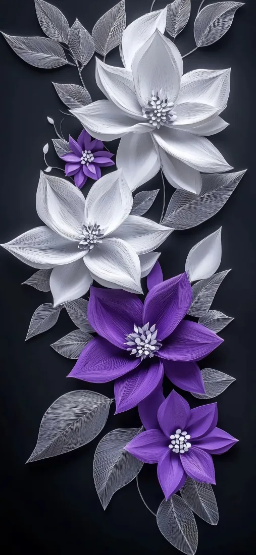 （花卉手机壁纸｜黑色背景图片 - 白色紫色花朵）「哲风壁纸」