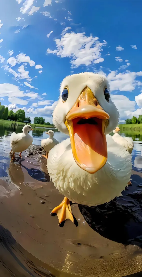鸭子手机壁纸｜池塘背景图片 - 蓝天自然风景「哲风壁纸」