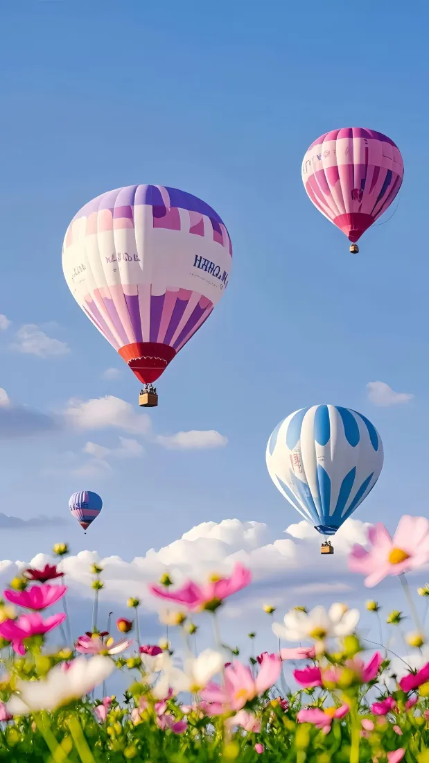 热气球手机壁纸｜花海背景图片 - 自然风景「哲风壁纸」