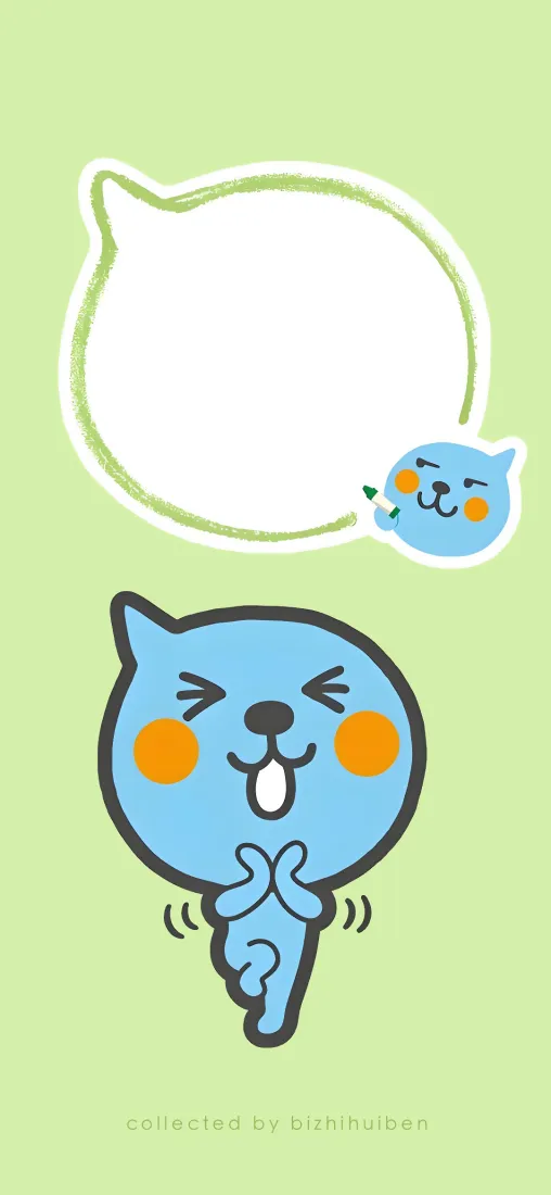 酷儿手机壁纸｜绿色背景图片 - 卡通小猫「哲风壁纸」